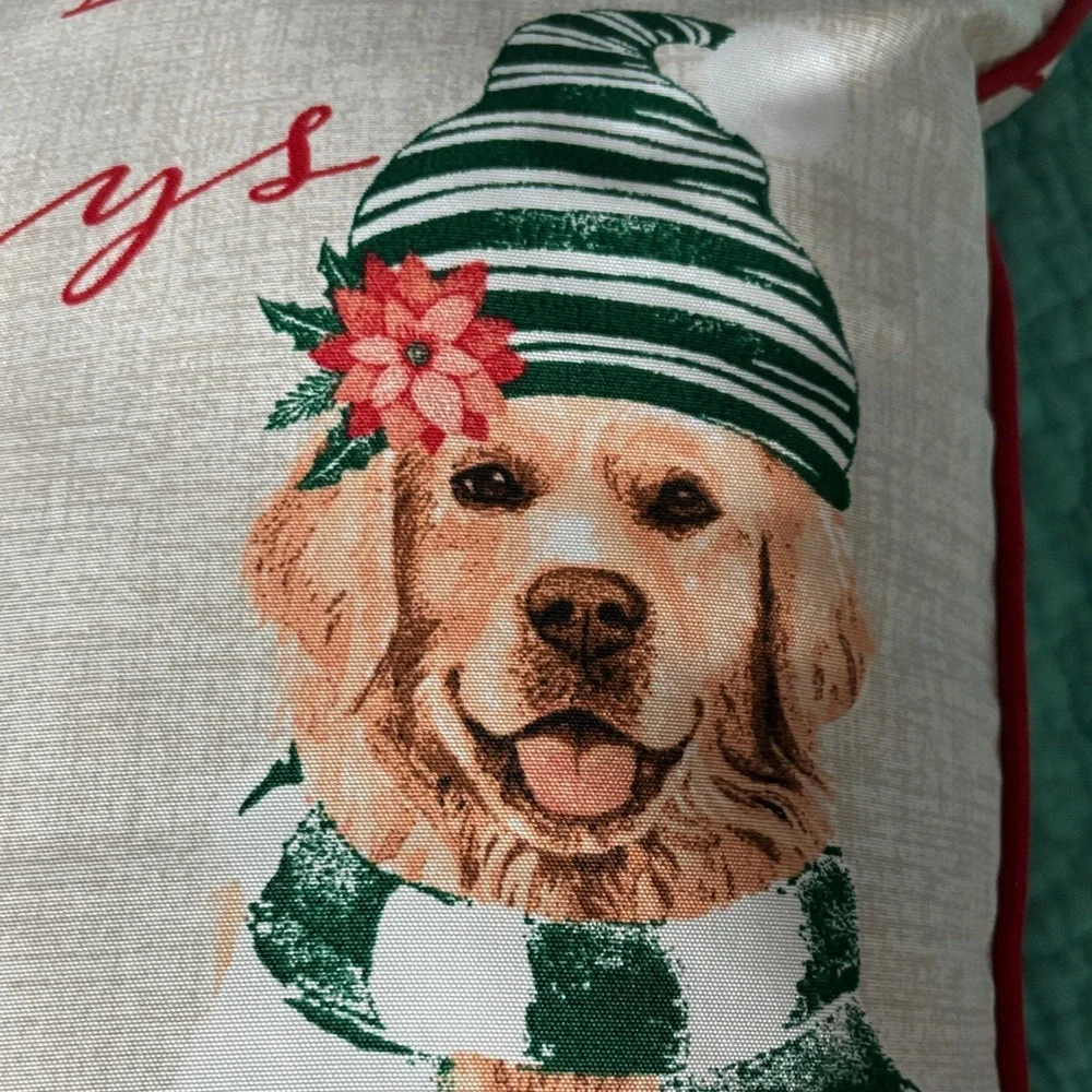 Festive Dog Holiday Pillow Cover